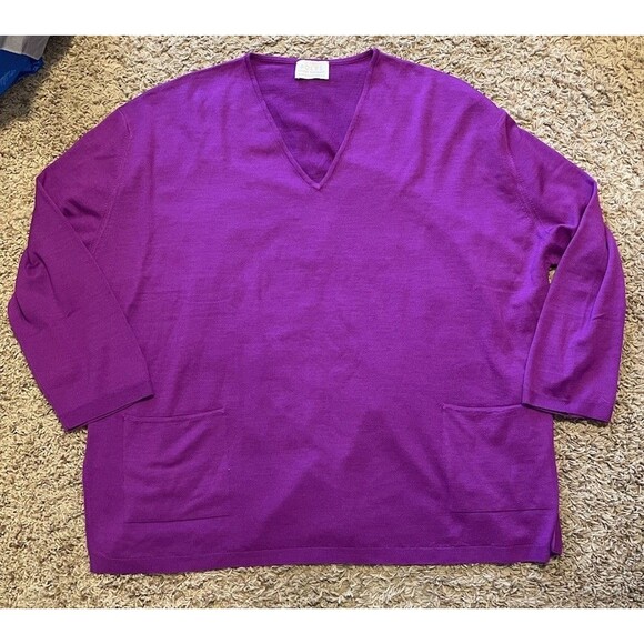 Pôles Maison Montagut 100% Wool V-Neck Sweater, Purple, Size XXL - Picture 2 of 11